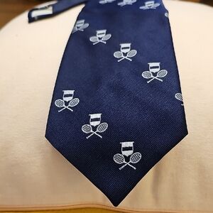 Navy Blue‎ Tennis Pattern Tie. Golden Clasp By Prince Consort